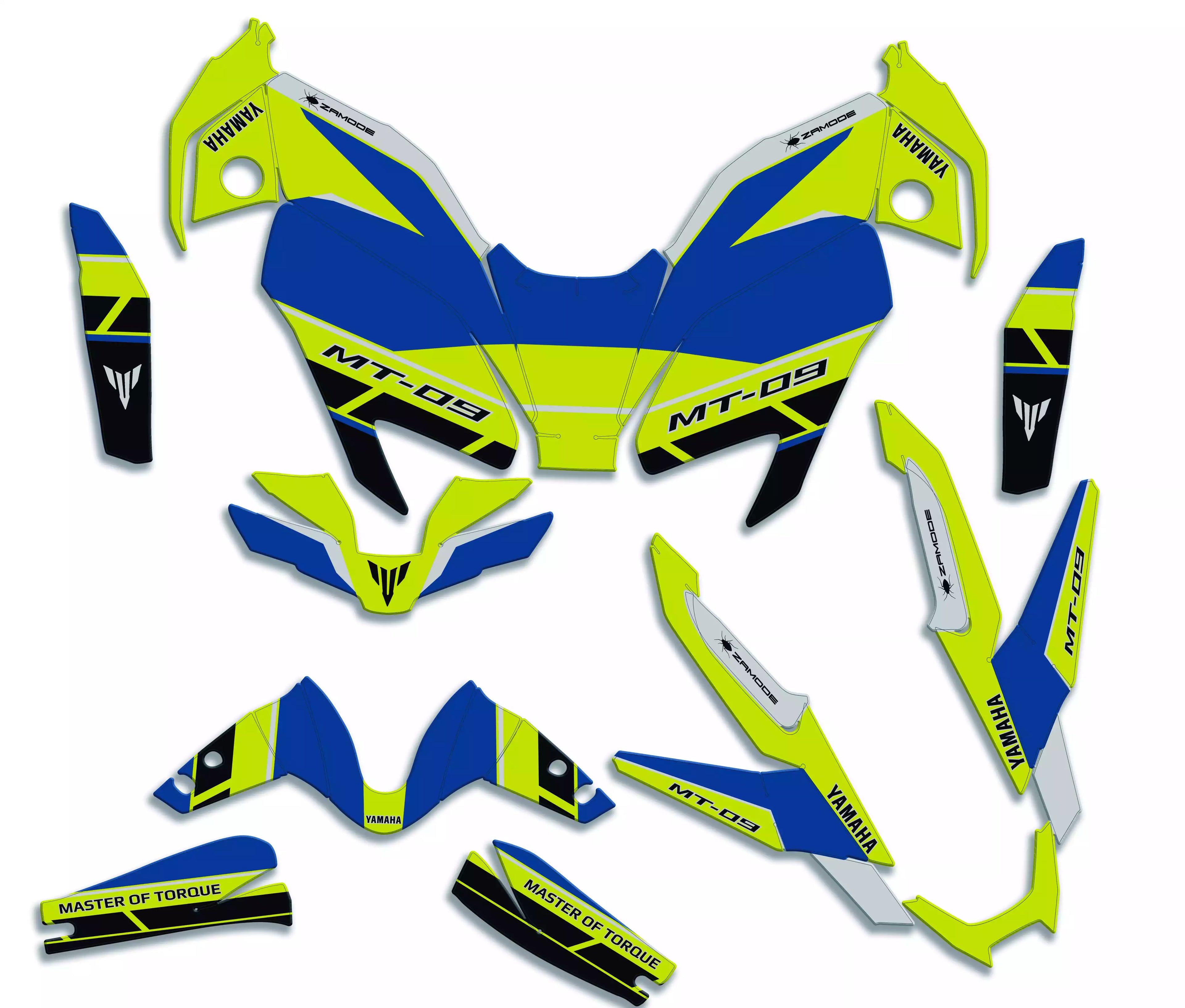 kit grafiche per mt 09 2024 - 2025 verde acido blu