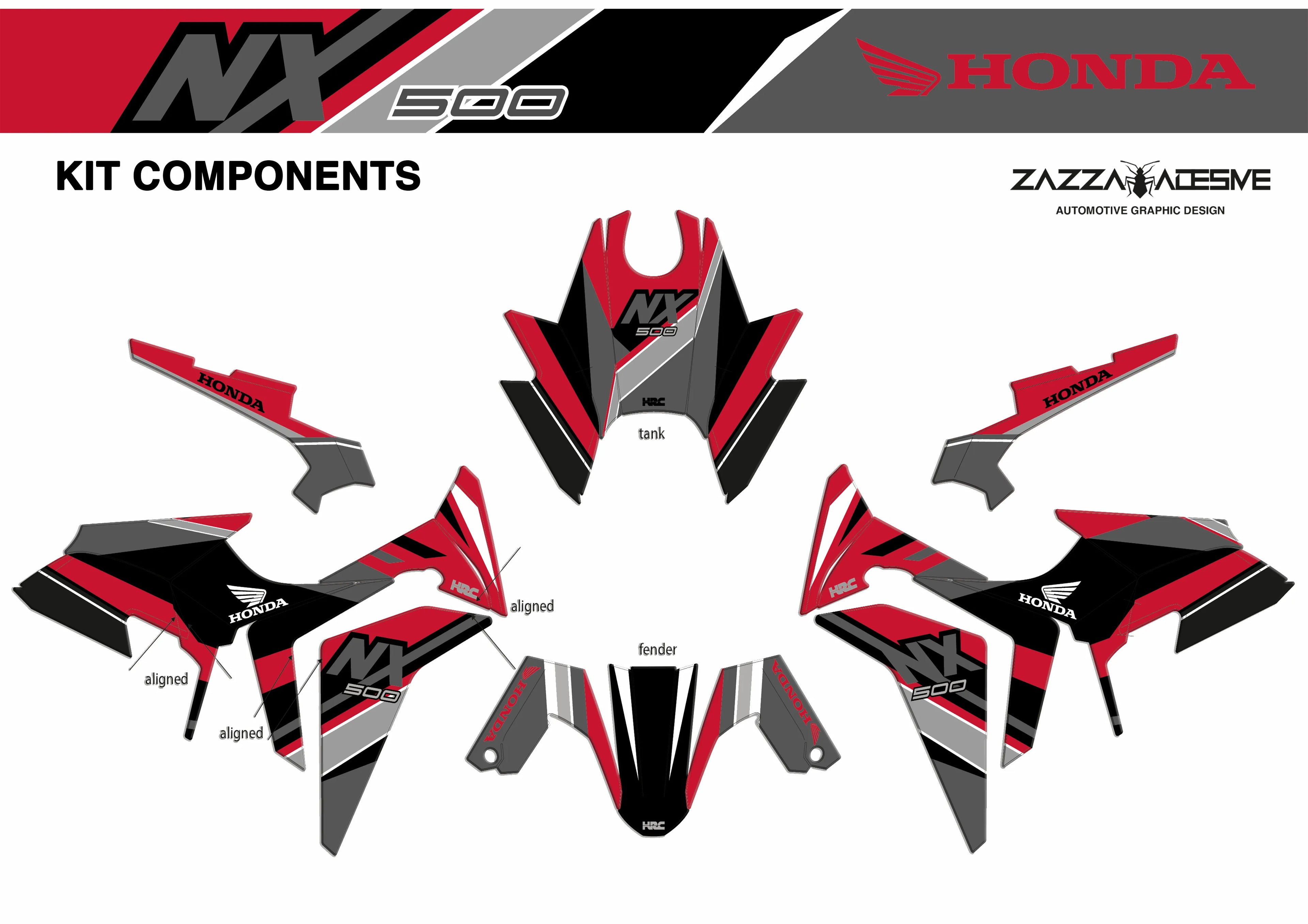 kit grafiche per Honda NX 500 rosso grigio nero