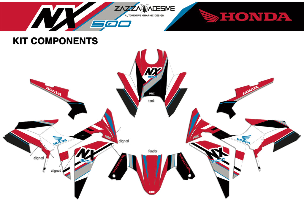kit grafiche per Honda NX 500 rosso azzurro