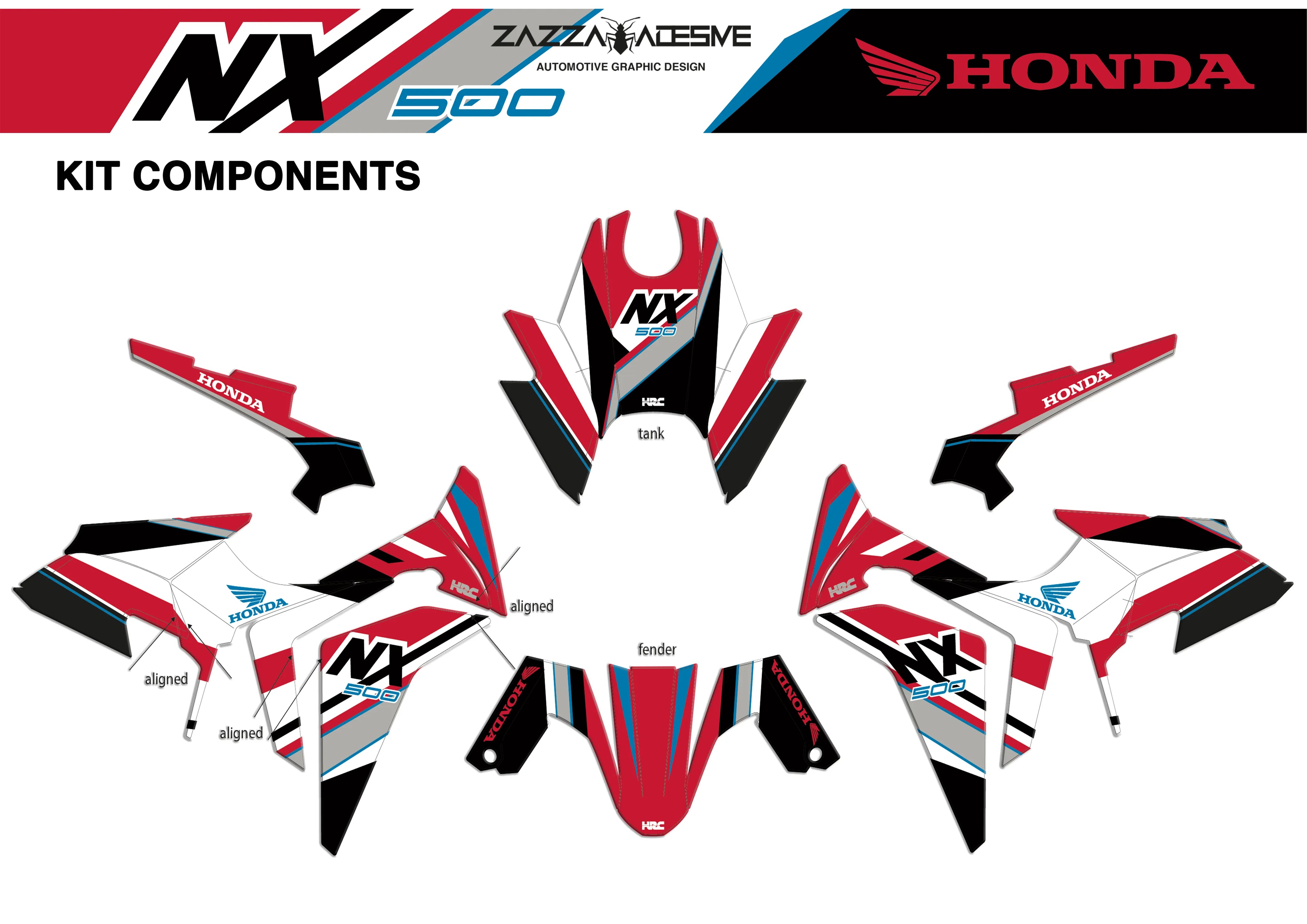 kit grafiche per Honda NX 500 rosso azzurro