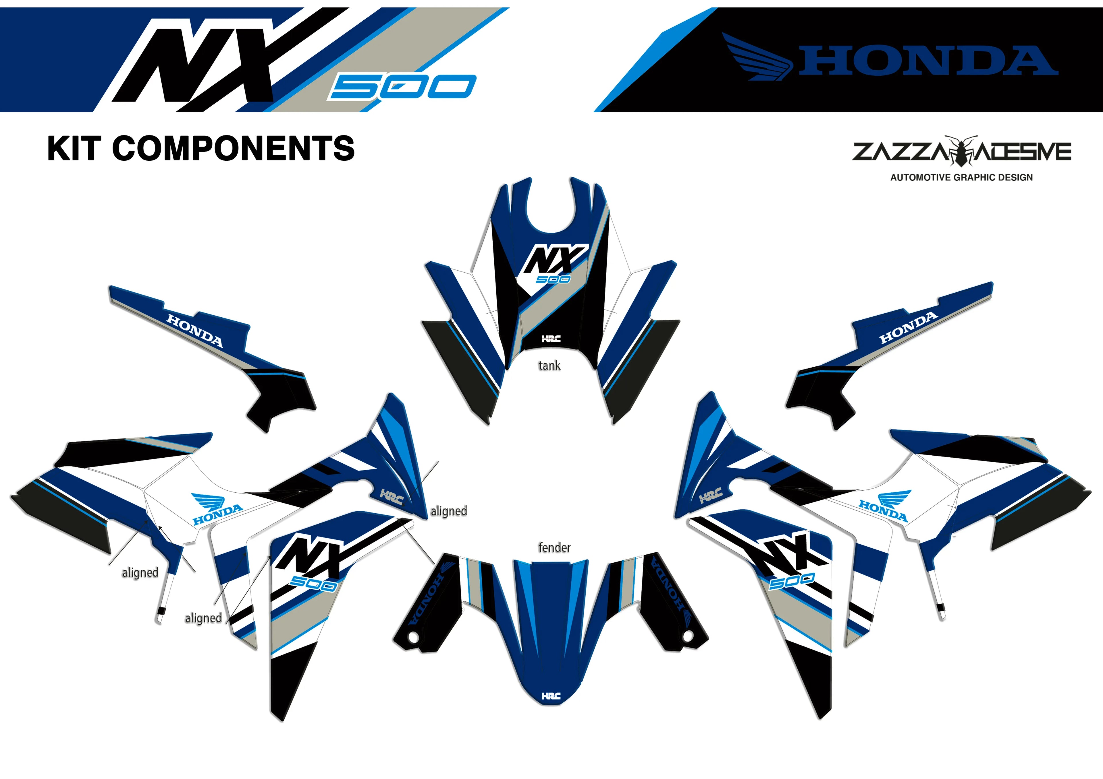 kit grafiche per Honda NX 500 blu azzurro