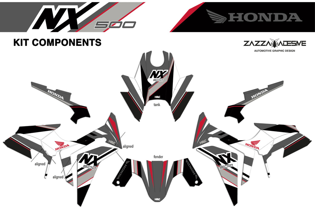 kit grafiche per Honda NX 500 rosso grigio