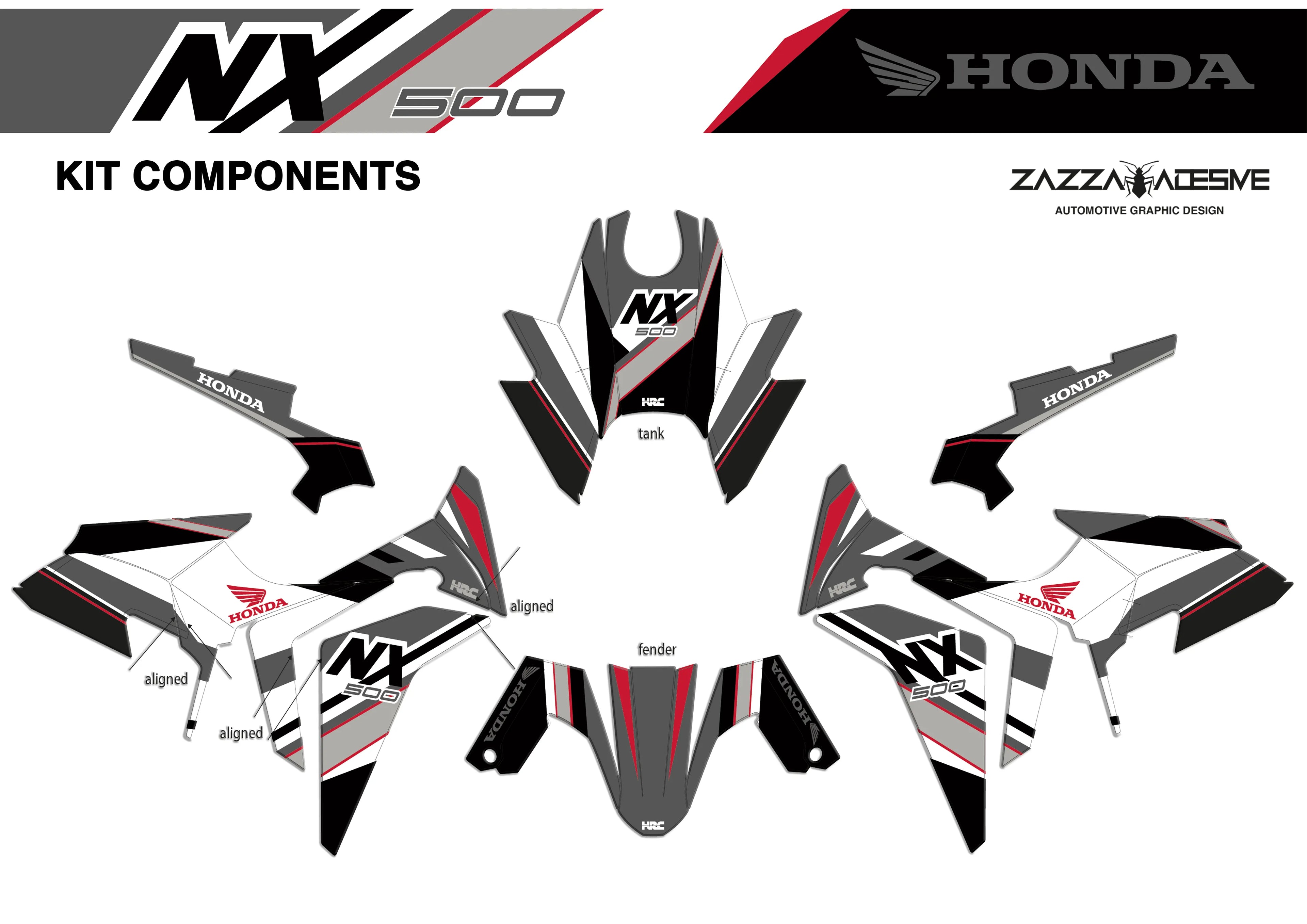 kit grafiche per Honda NX 500 rosso grigio