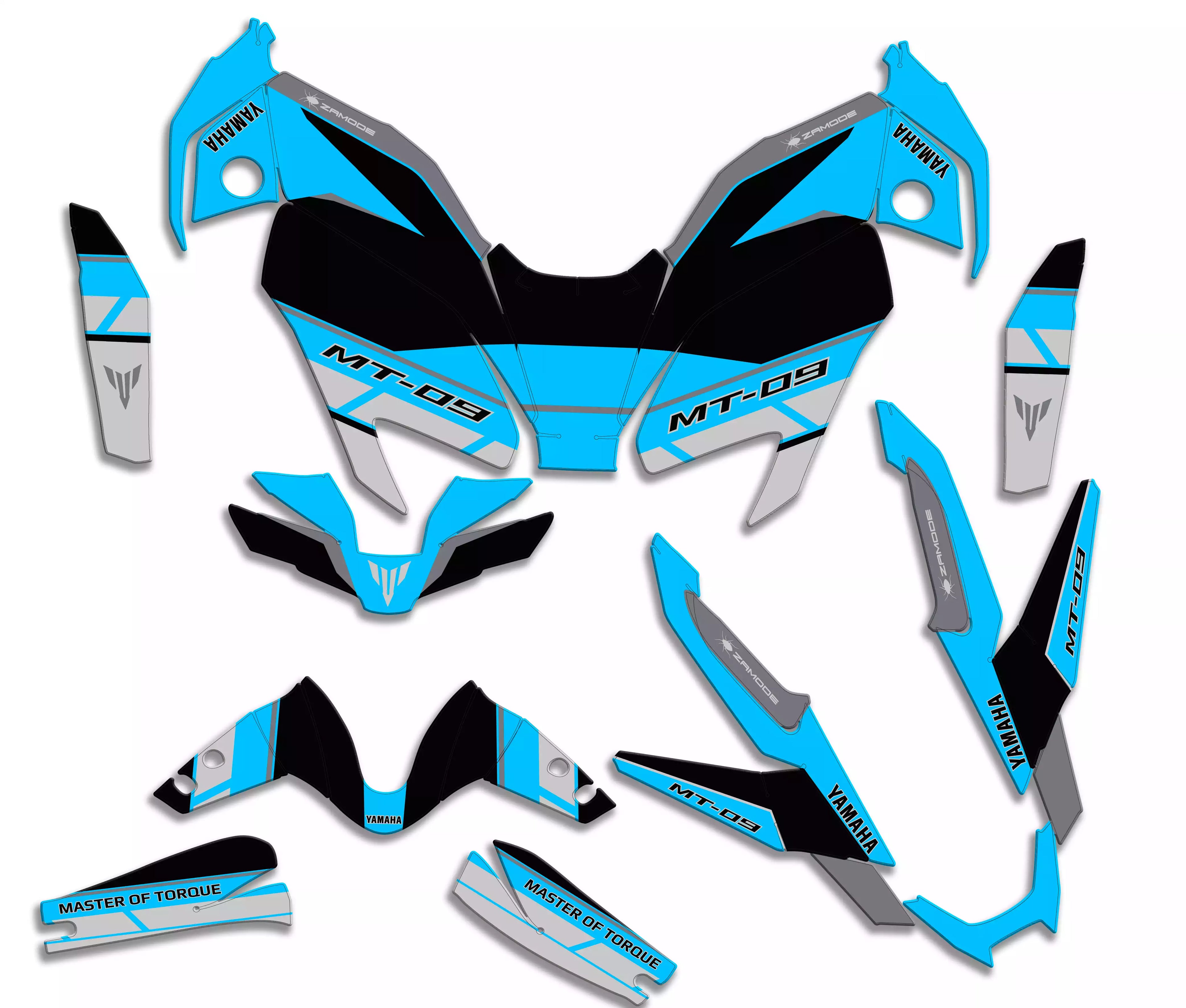 kit grafiche per mt 09 2024 - 2025 ciano nero