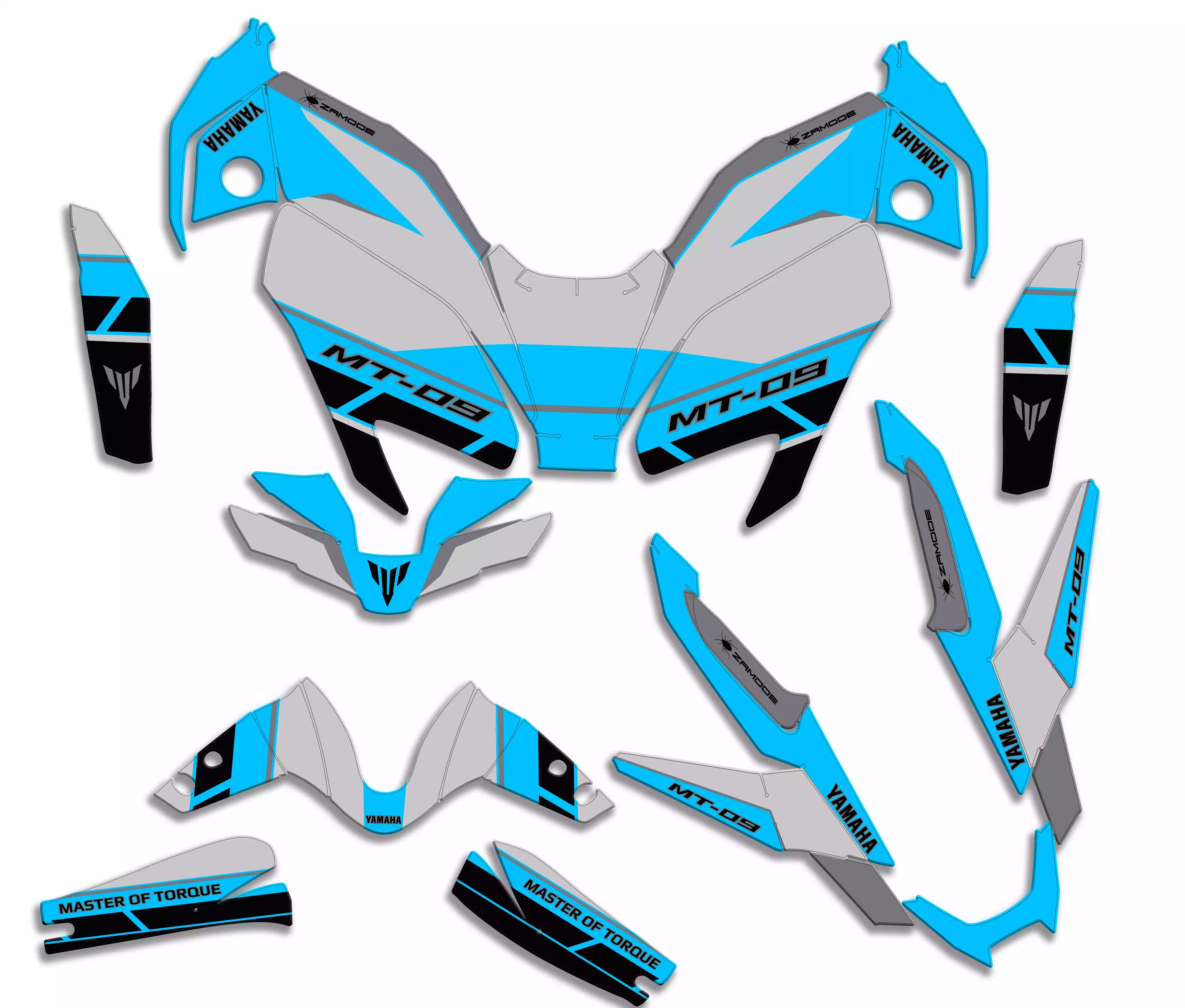 kit grafiche per mt 09 2024 - 2025 grigio ciano