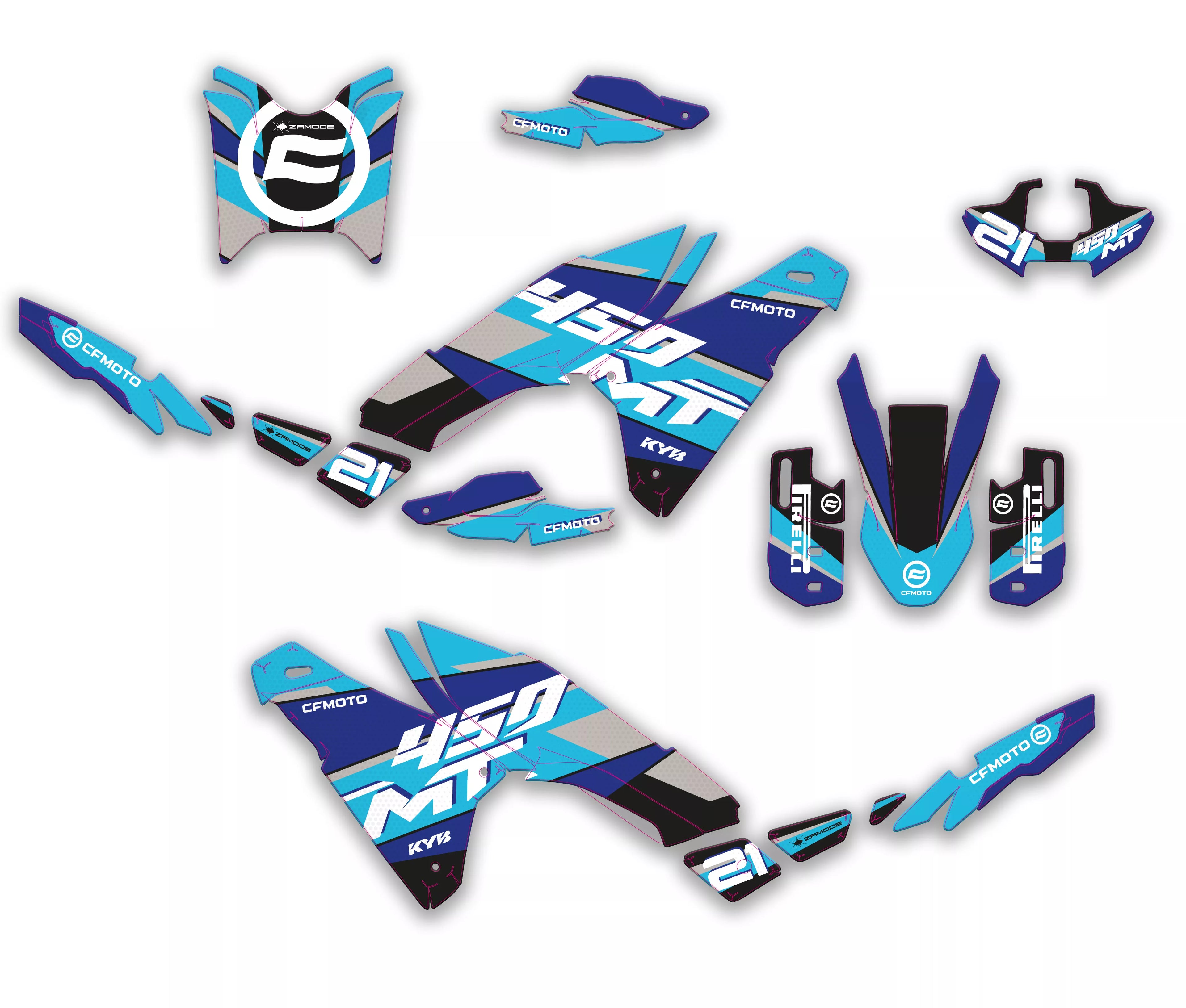 kit grafiche Vietri blu per CFMOTO 450MT