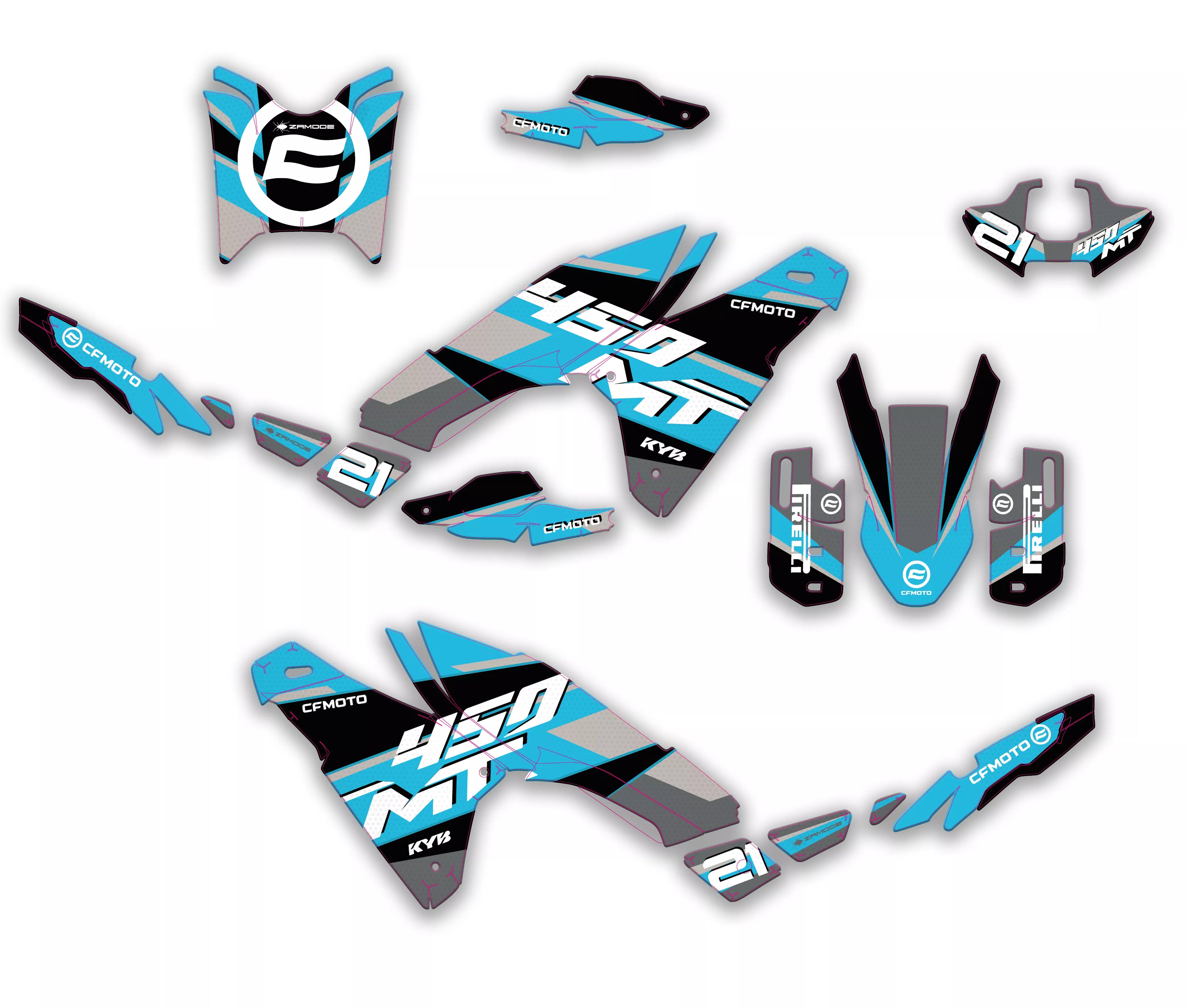 kit grafiche Vietri azzurra per CFMOTO 450MT